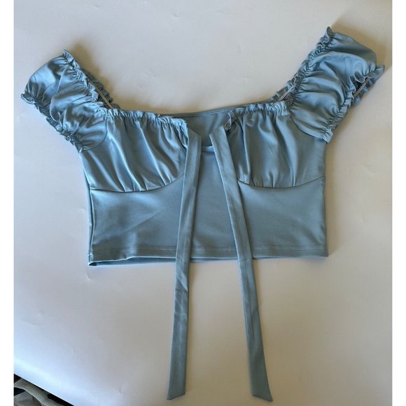 Shein Light Blue Crop Top Size L Off The Shoulders - Picture 2 of 3